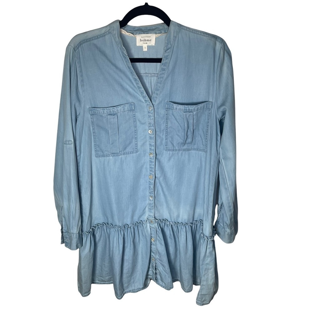 Bohme Blue Peplum Tunic with Mandarin Collar